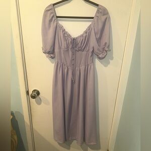 SHEIN Puff Sleeve Midi Dress Lavender Purple